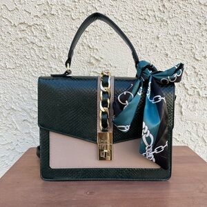 Aldo Top Handle Structured Purse Dark Green/Taupe.